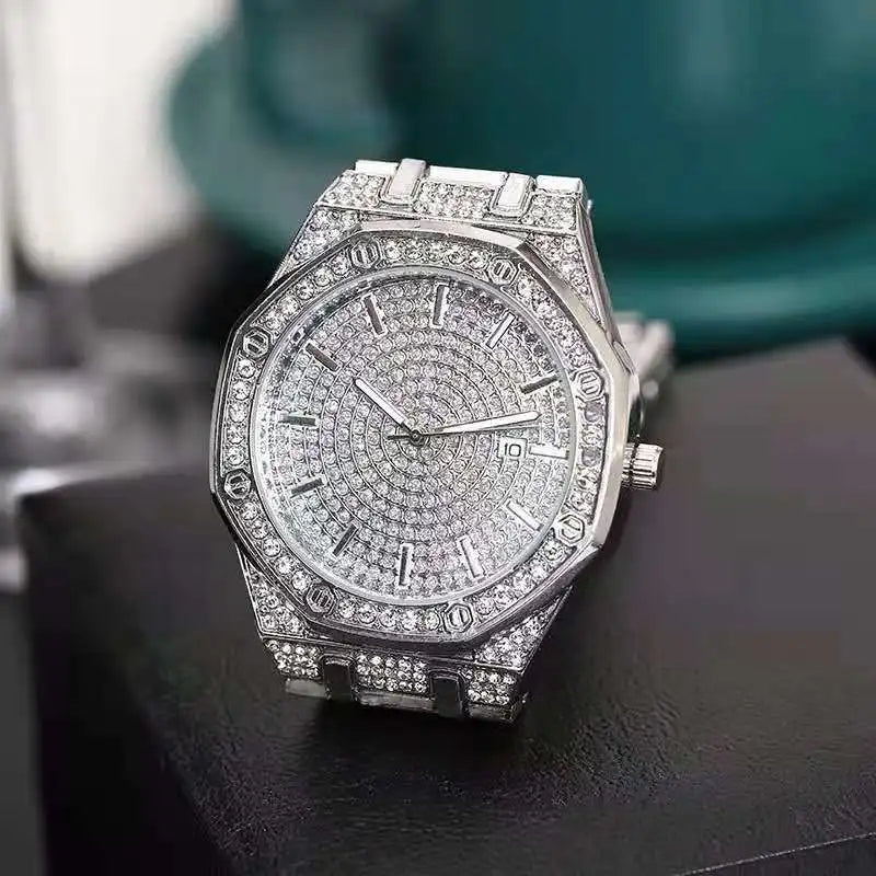 Montres de luxe entièrement serties de diamants pour hommes