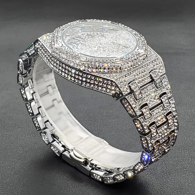 Montres de luxe entièrement serties de diamants pour hommes